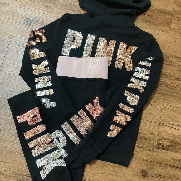 VS PINK OMBRÉ BLING HOODIE / BLING YOGA PANTS OUTFIT SET S - Picture 2 of 11